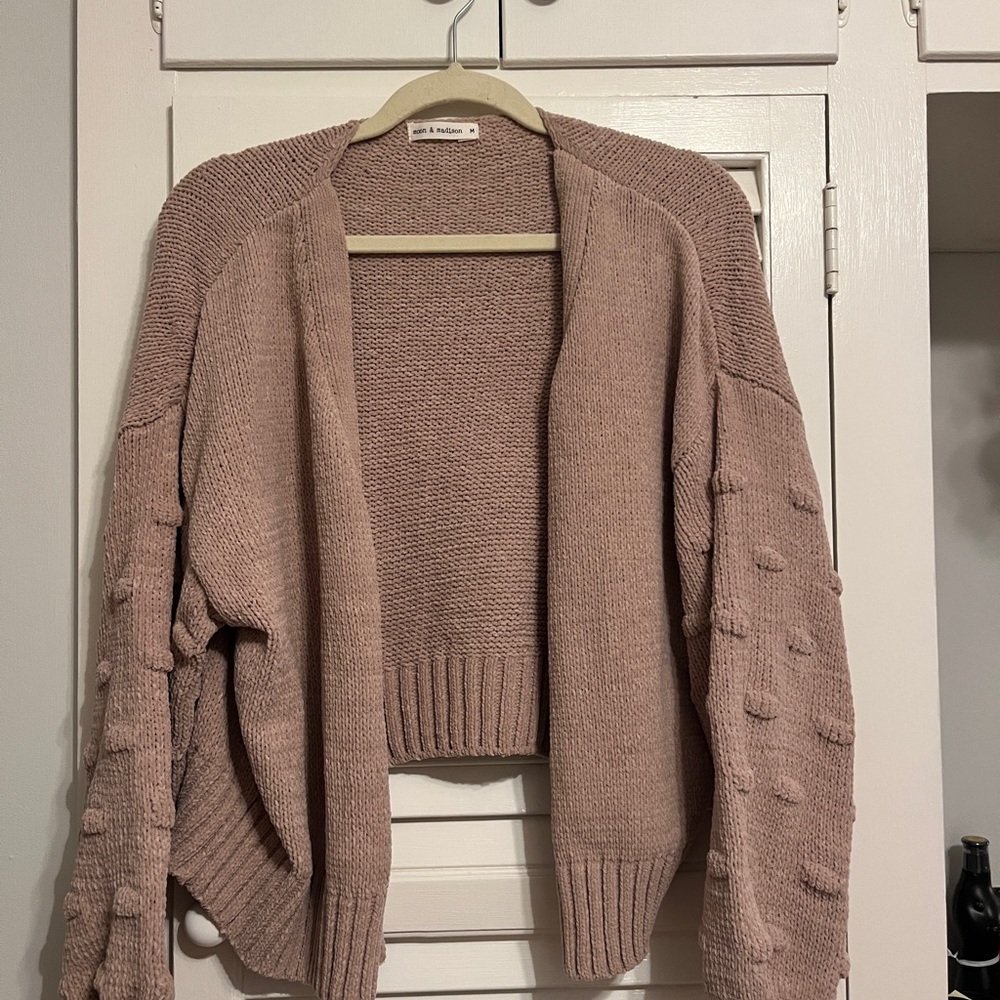 Pink Knit Sweater with Textured Sleeves